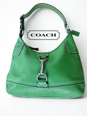 COACH Hamilton Green Pebbled Leather Shoulder Hobo w/ Silver Hardware F13088 🔥